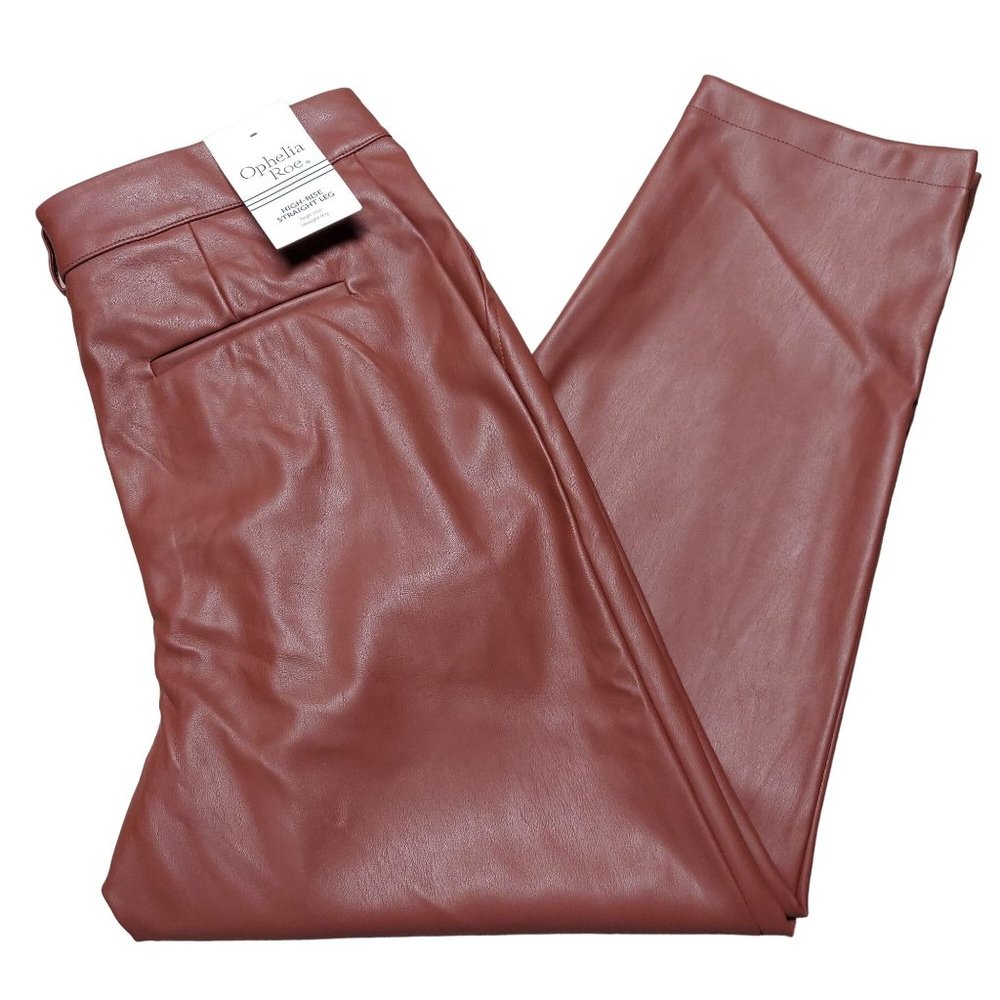 Ophelia Rose Women's Straight Leg Faux Leather Pants - Rust